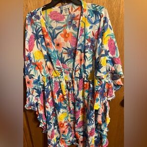 Blue Rod Beattie Swimwear Floral Cove-Up size Large